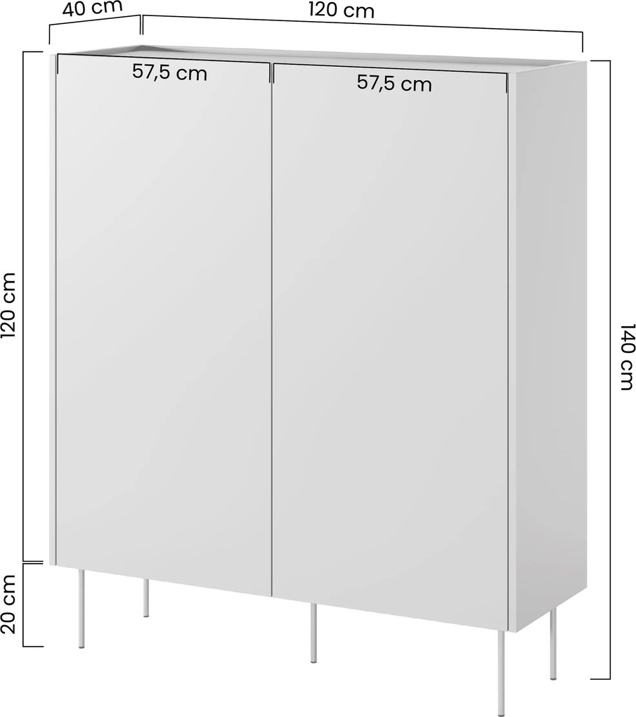 Komoda wysoka Desin 120 cm dwudrzwiowa z ukrytymi szufladami - czarny mat / dąb nagano
