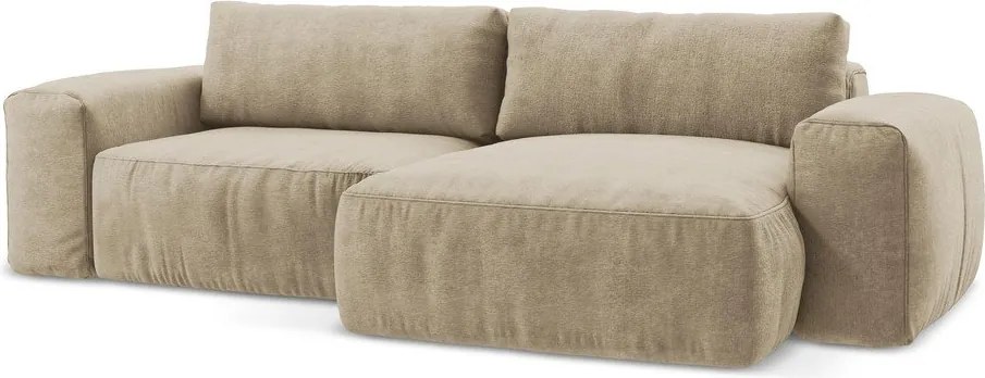 Jasnobrązowy rozkładany narożnik z tkaniny szenilowej (prawostronny/z szezlongiem) Kuki – Makamii