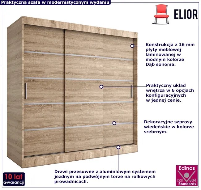 Szafa przesuwna dąb sonoma 200 cm W6-E21