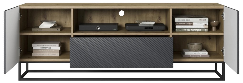 Szafka RTV Asha 167 cm z szufladą i metalowym stelażem - artisan / rivier stone mat