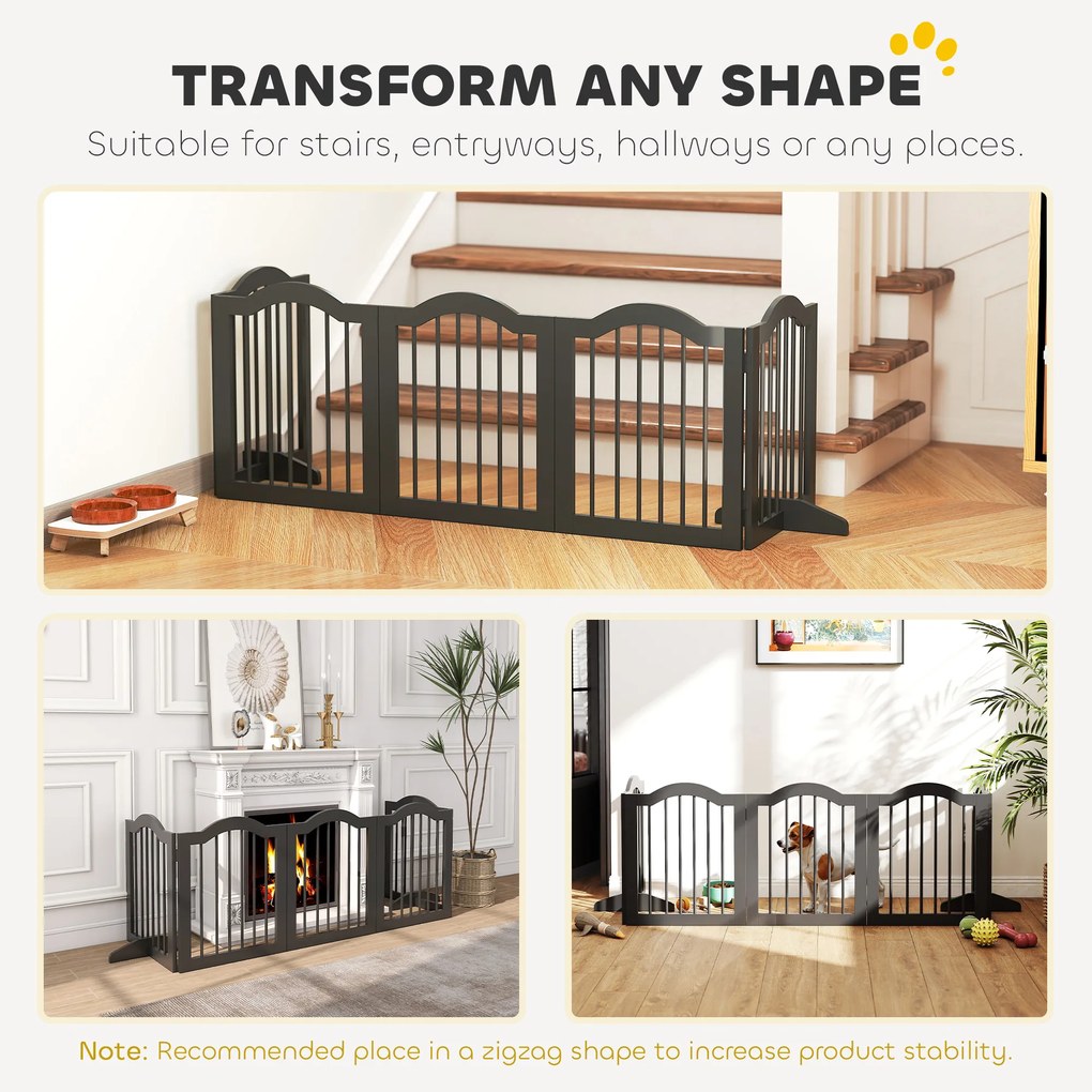 PawHut Bramka dla psa wolnostojące zabezpieczenie z nóżkami, składana bramka, 5 paneli, 261,5 x 29,5 x 61 cm, czarna