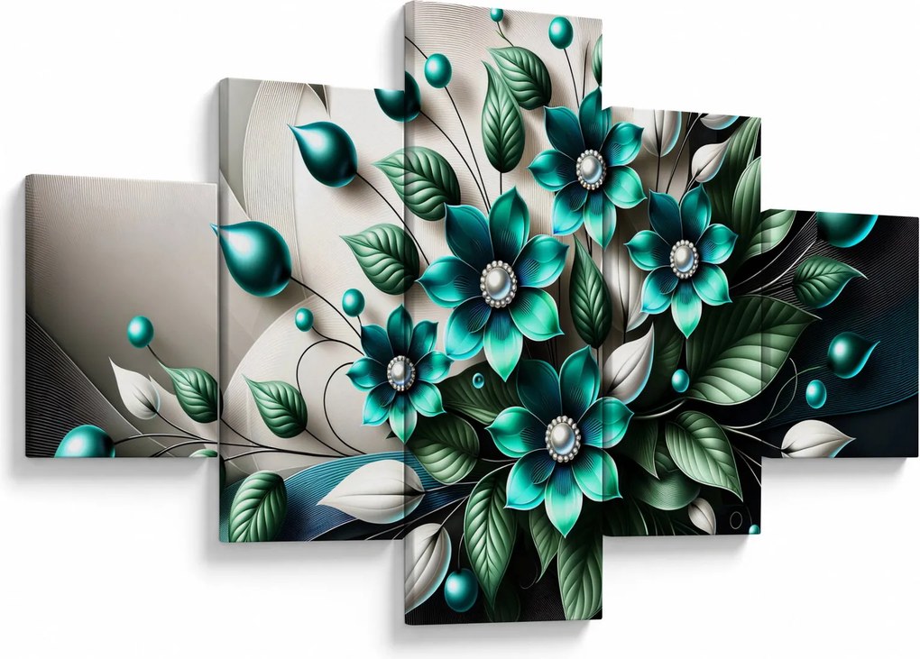 Obraz - 3D turkusowe kwiaty (125x70 cm)