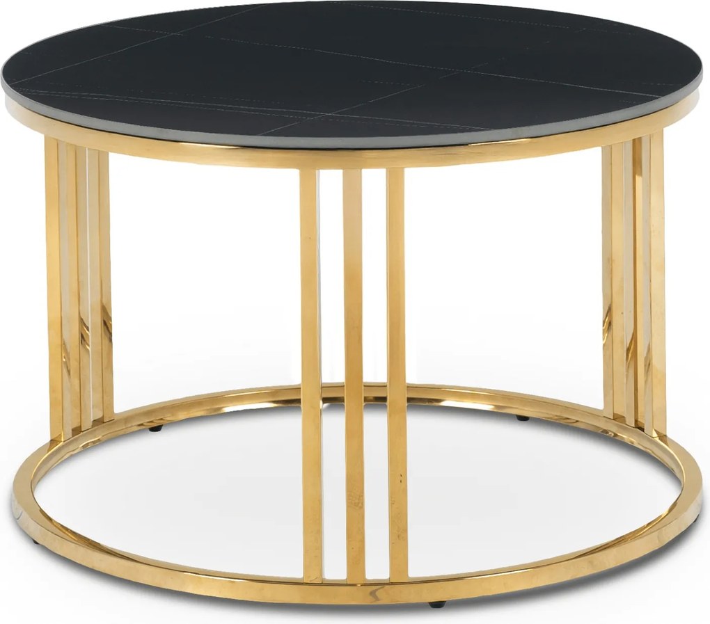 Stolik Kawowy Ceramiczny KORIN 70 cm Czarny Marmur/Złoty Glamour Nowoczesny
