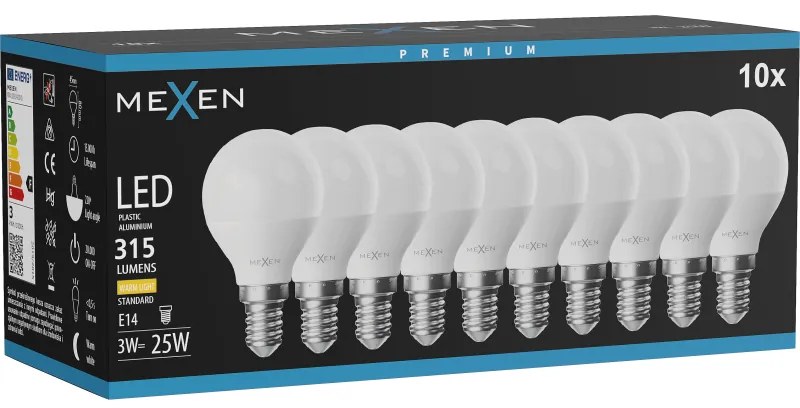 Mexen Nova 10x żarówka LED E14, G45, 3W, Ciepła - 3000K, 315 lm - L101-E14-0330-01x10