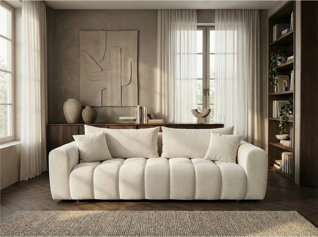 Sofa Konwertowalna z Tkaniny Bouclé 240 cm - COSMO LUXURY Biały 3-osobowy Design z Pianką HR