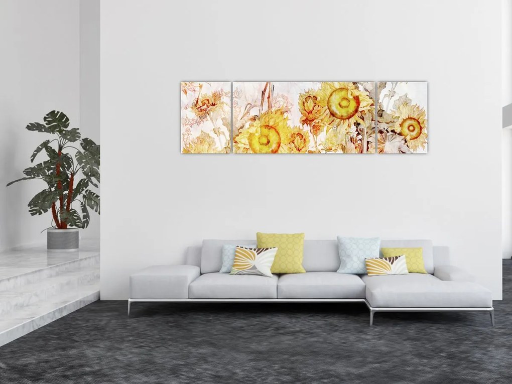 Obraz - Słoneczniki, malarstwo (170x50 cm)