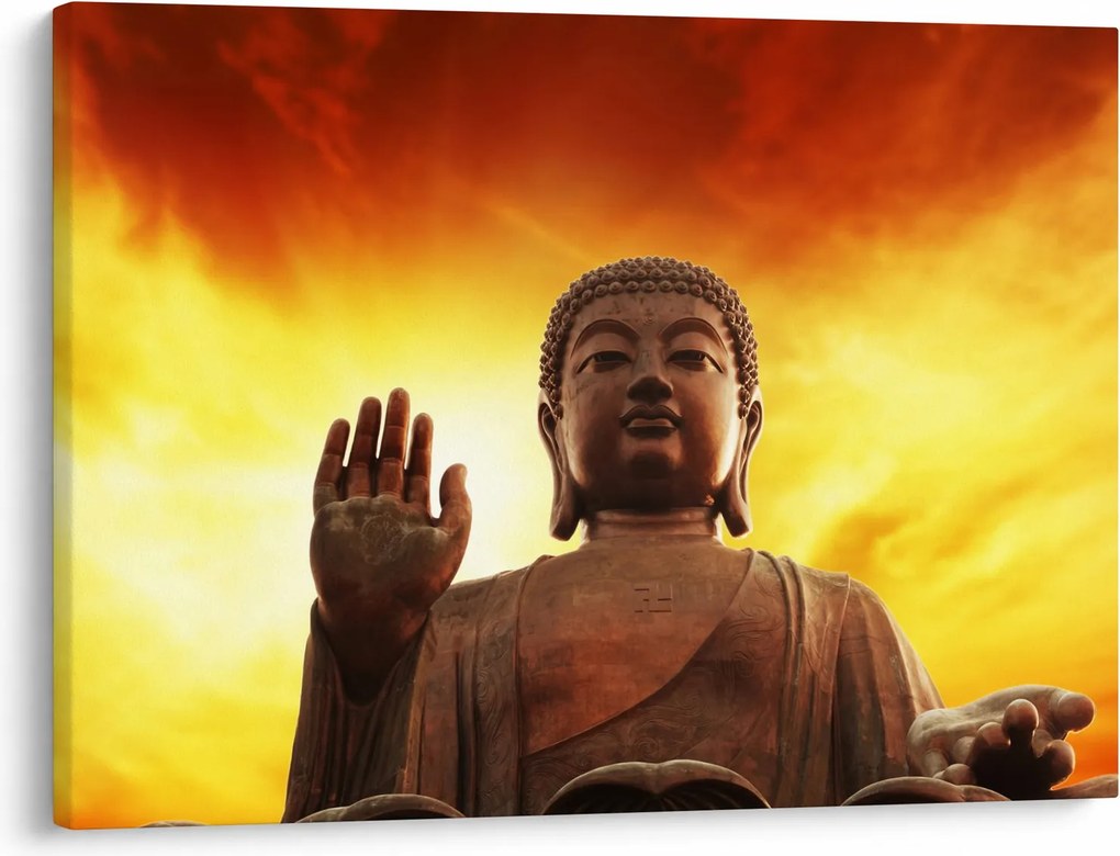Obraz - Budda z czerwonym i żółtym tłem (70x50 cm)