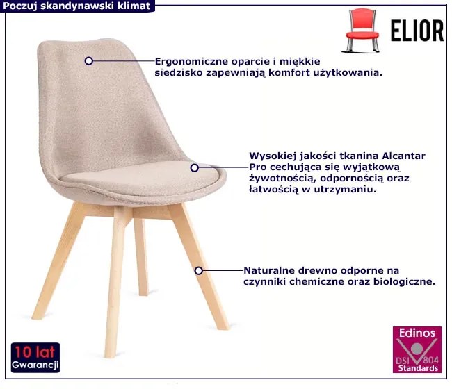 Beżowe skandynawskie krzesło tapicerowane T6-B20