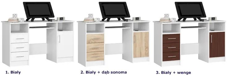 Białe duże biurko z półką na klawiaturę i szufladami - Delian 3X