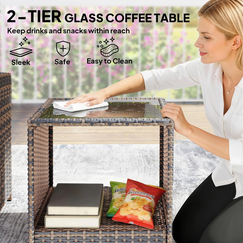 Outsunny Rattanowy zestaw mebli ogrodowych 5-częściowy zestaw balkonowy z 2 krzesłami, poduszkami, podnóżkami, stołem i schowkiem, kremowy | Aosom PL