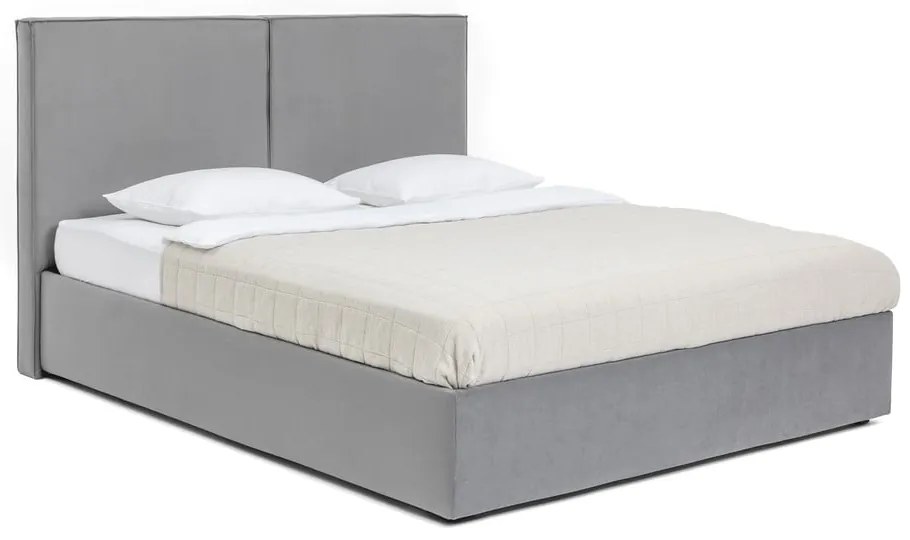 Szare tapicerowane łóżko dwuosobowe ze schowkiem z materacem i stelażem 160x200 cm Thessa Bold – Bonami Selection