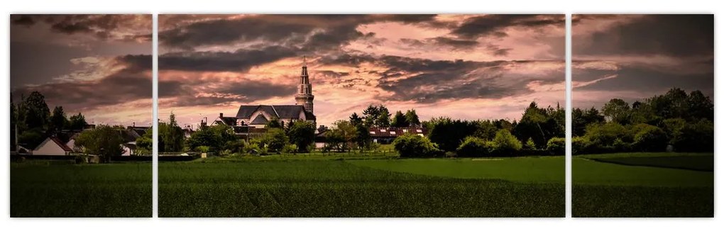 Obraz krajobrazu z kościołem (170x50 cm)