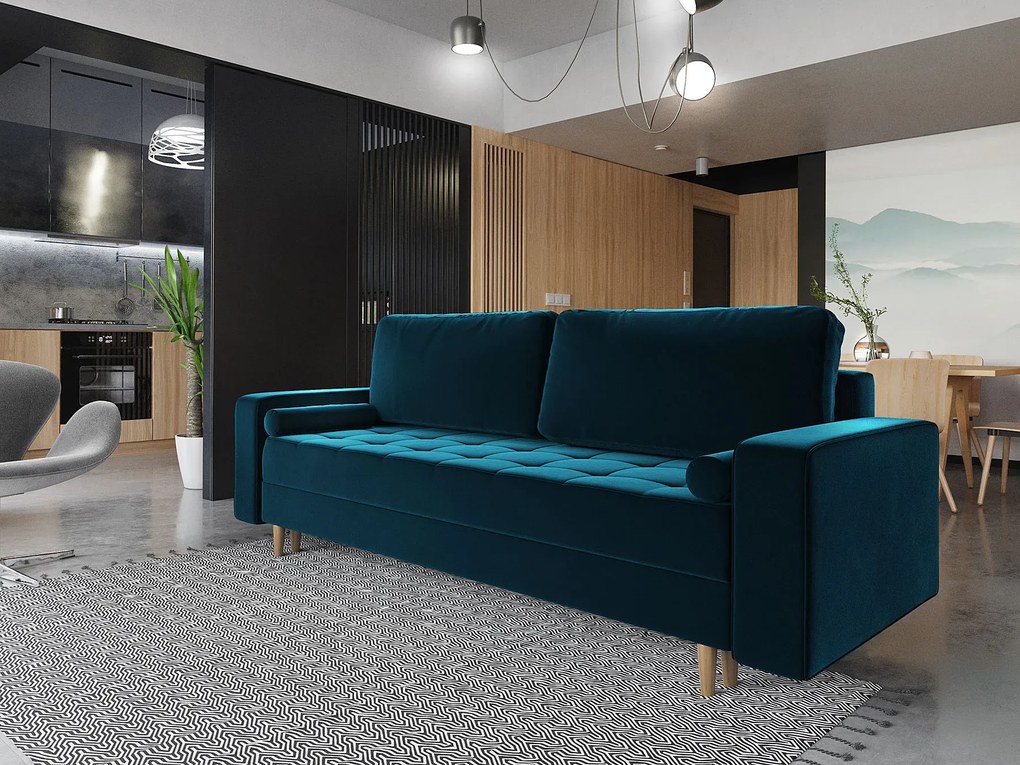 Niebieska sofa rozkładana z funkcją spania S2-K75