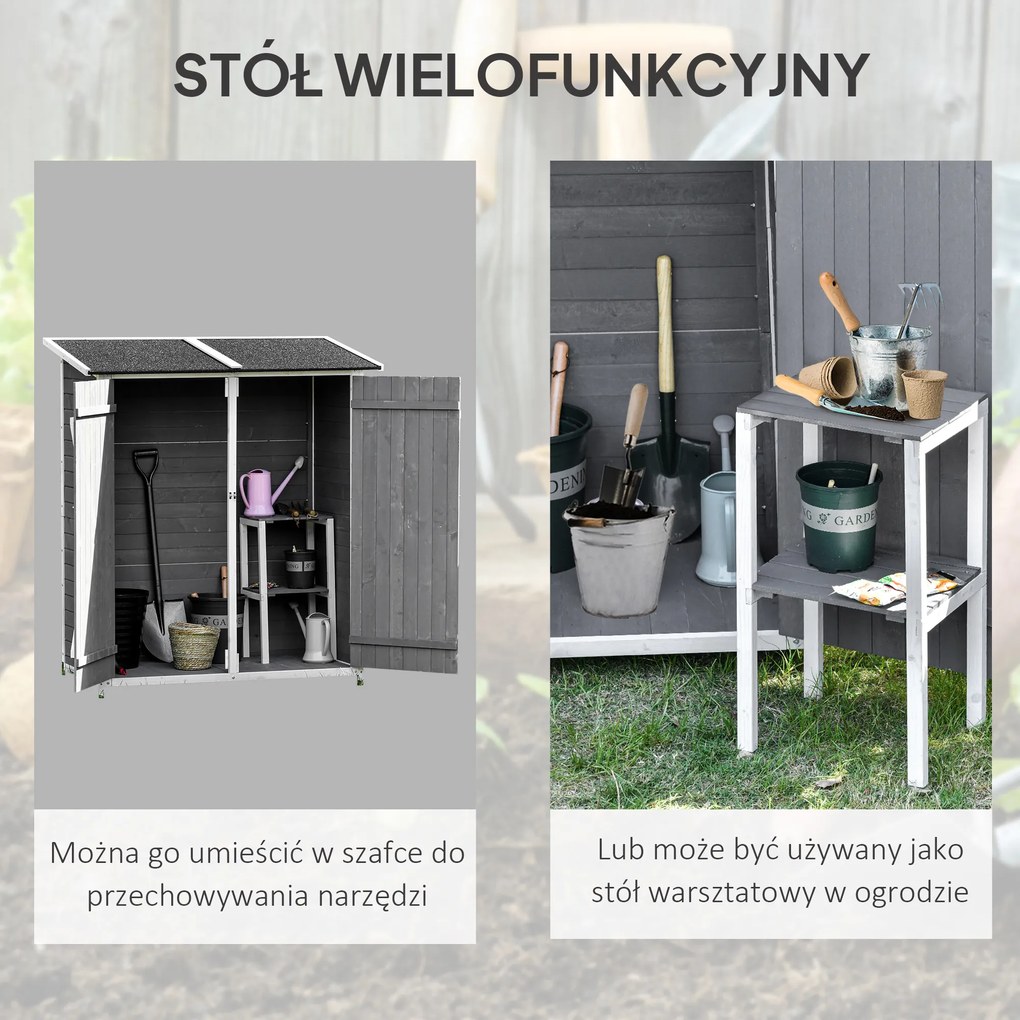 Outsunny szafka ogrodowa drewniana szopa na narzędzia z asfaltowym dachem zielono szara | Aosom PL