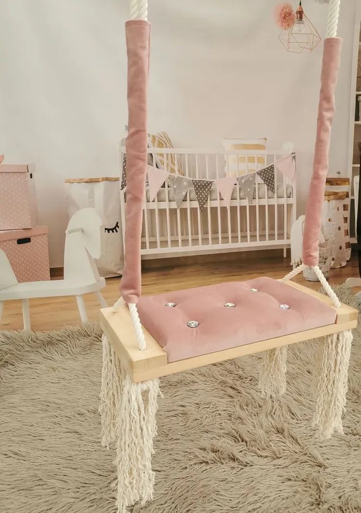 Różowa dziecięca huśtawka dla dziewczynki z kryształkami R1-G61