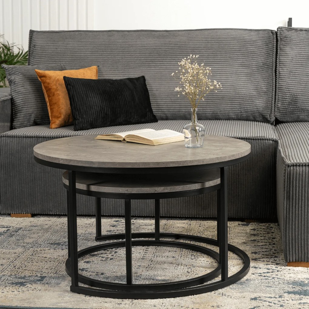 Zestaw Stolików Kawowych ROCKY MAX 60 cm/80 cm Szary Beton Nowoczesny Loft