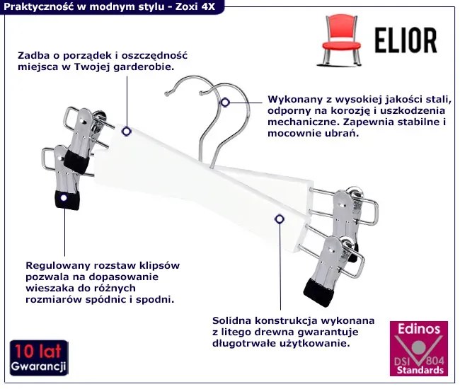 Zestaw Białych Solidnych Wieszaków Na Spódnicę H2-F86