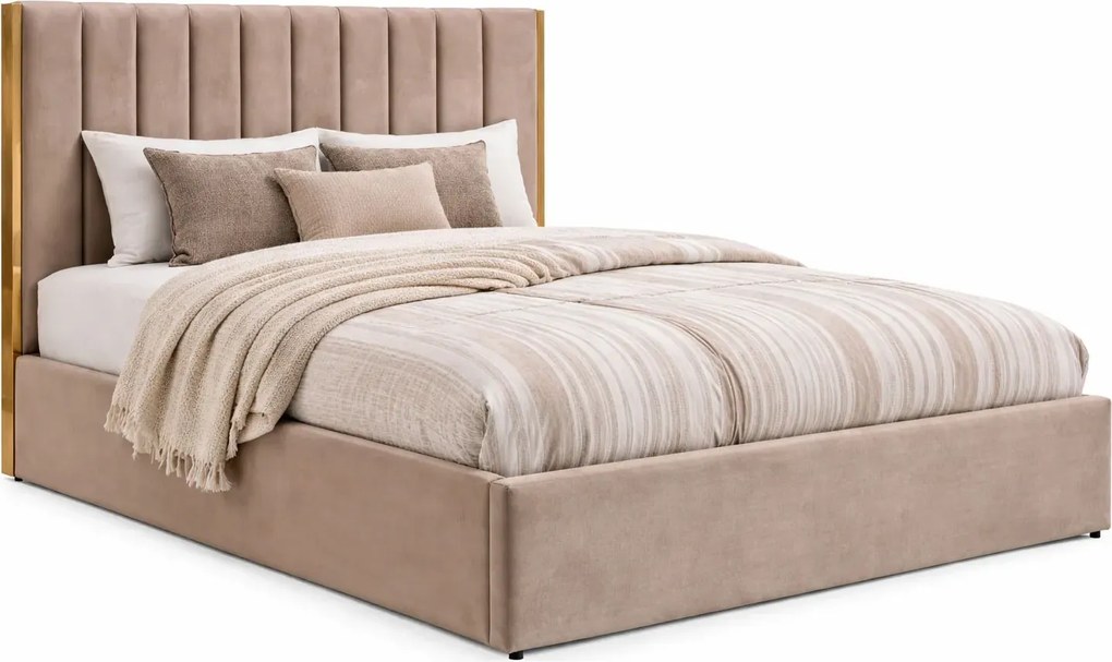 Beżowe tapicerowane welurem łóżko 160x200 cm P6-A29