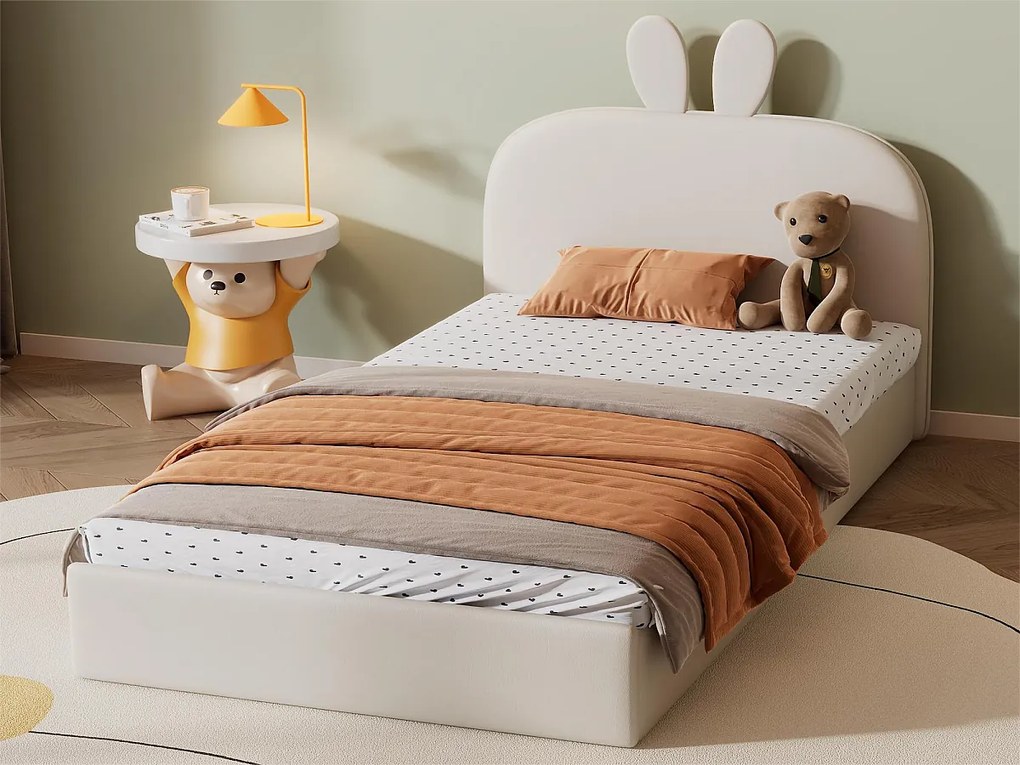 Łóżko z wezgłowiem w kształcie królika - 90 x 200 cm - aksamit - kolor: beżowy
