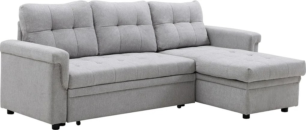 Kanapa narożna rozkładana dwustronna  z jasnoszarego materiału  DERAMOP