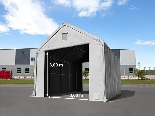 TOOLPORT 4x8m Hala namiotowa - 3 m wysokość ścian bocznych z 3x3m bramą, PRIMEtex 2300, szary, ze statyką (podłoże betonowe) - (48840)