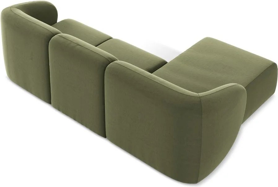 Zielony aksamitny narożnik (lewostronny/z szezlongiem) Lani – Makamii