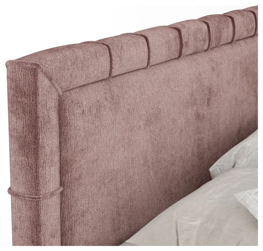 Różowe łóżko boxspring ze schowkiem 160x200 cm Voyage – Maison de Rêve