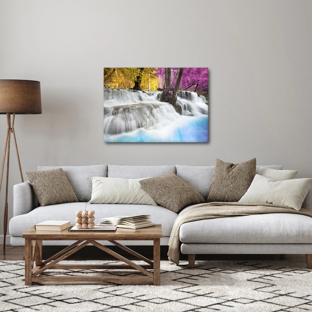 Obraz wodospadu Erawan w lesie (70x50 cm)