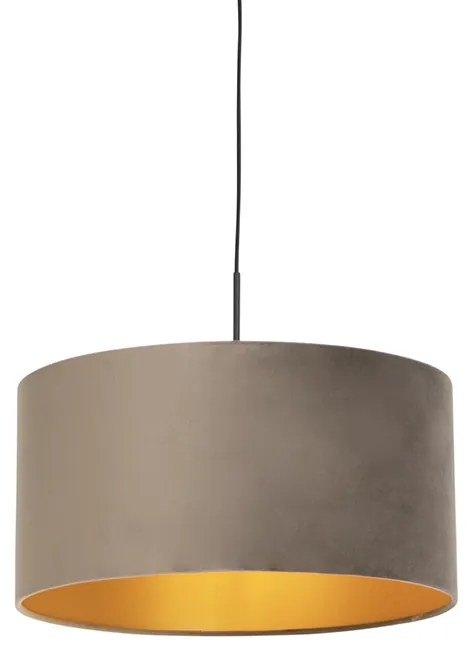 Lampa wisząca z abażurem z weluru taupe ze złotem 50 cm - CombiWiejski/ Rustykalny / Vintage Oswietlenie wewnetrzne