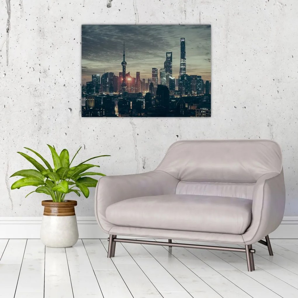 Obraz na szkle miasta o zmierzchu (70x50 cm)
