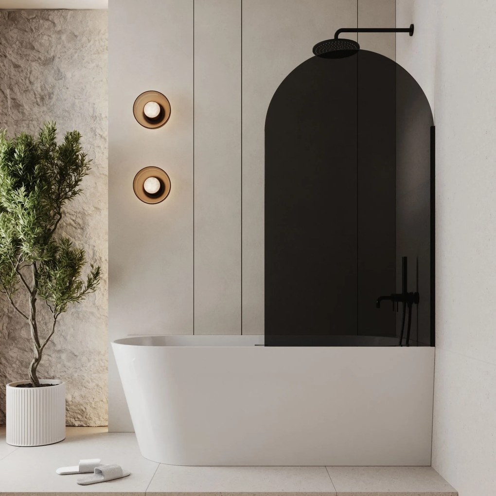 Parawan nawannowy półokrągły MOLIS Oval Black szkło czarne | Różne rozmiary : Kolor profili kabiny - złoty szczotkowany, Rozmiar - 80x150 cm