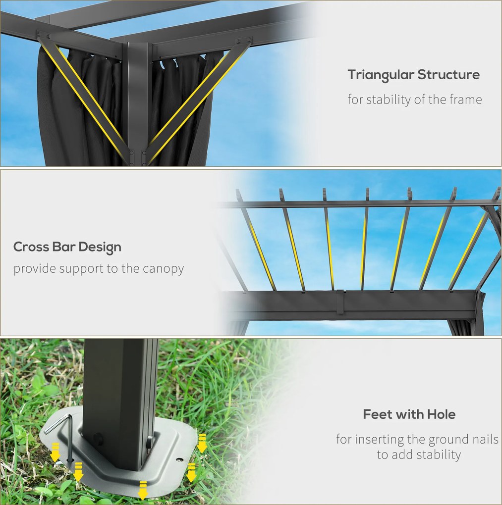 Outsunny Pergola 3,6 x 3 m, pawilon ogrodowy, zadaszenie tarasu z aluminium, regulowany dach, ciemnoszary | Aosom PL