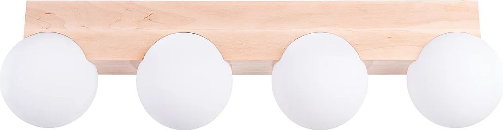 Lampa Sufitowa Nowoczesny Bulbo, Drewno/Szkło - 4 Źródło - L.63 X H.16 Cm - Naturalne Drewno/Biały