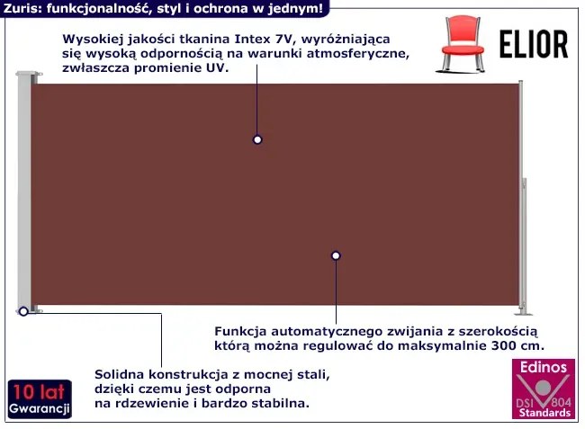 Brązowa markiza boczna zwijana - Hixa