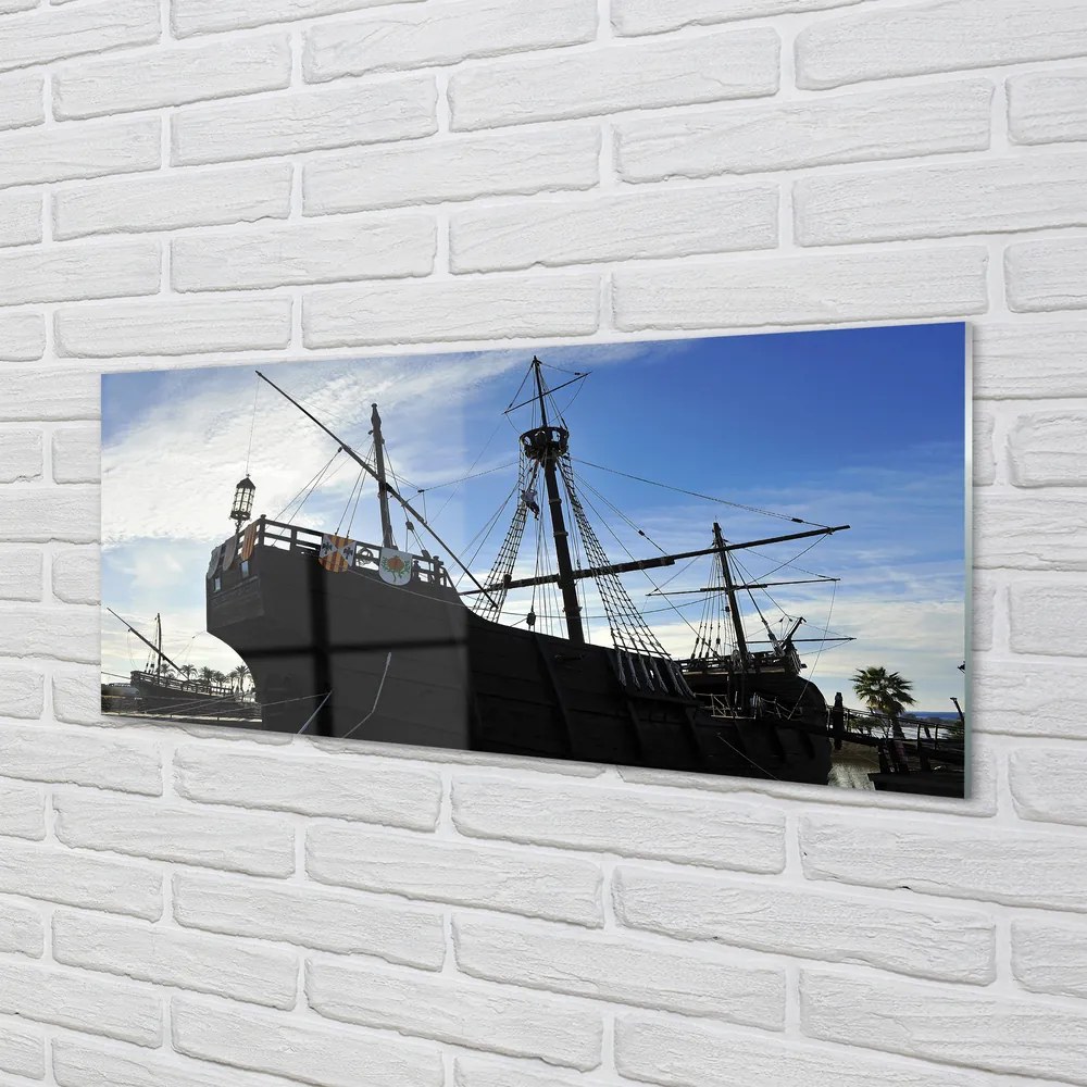 Szklany Panel Sylwetka Statku pod Niebem
