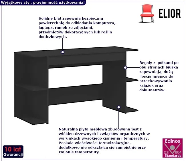 Czarne długie biurko z półkami A0-T02