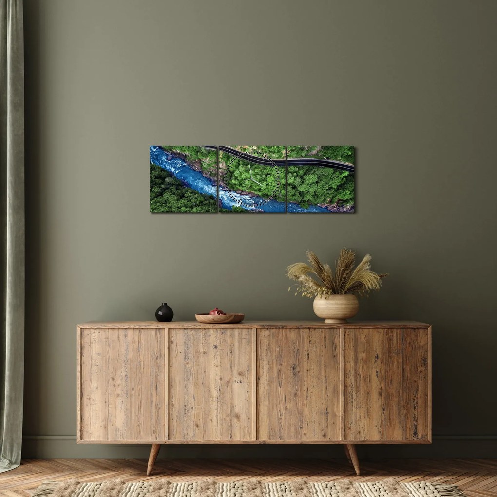 Obraz - Rzeka między górami, Kaukaz, Rosja (z zegarem) (90x30 cm)