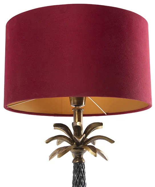 Lampa stołowa art deco brązowa z czerwonym aksamitnym abażurem 35 cm - Areka ArtDeco Oswietlenie wewnetrzne