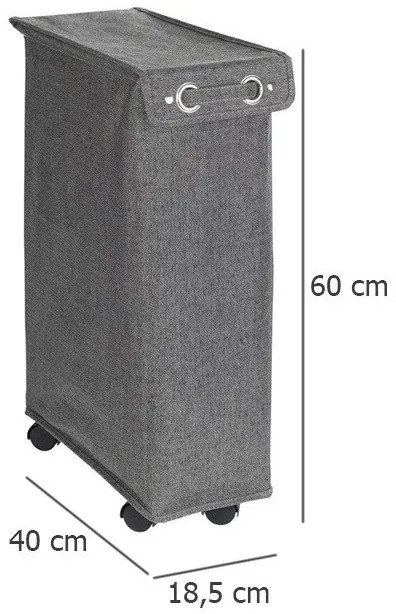 Kosz na pranie z pokrywą i kółkami, wąski pojemnik tekstylny - 43 l, 60 x 18,5 x 40 cm, WENKO