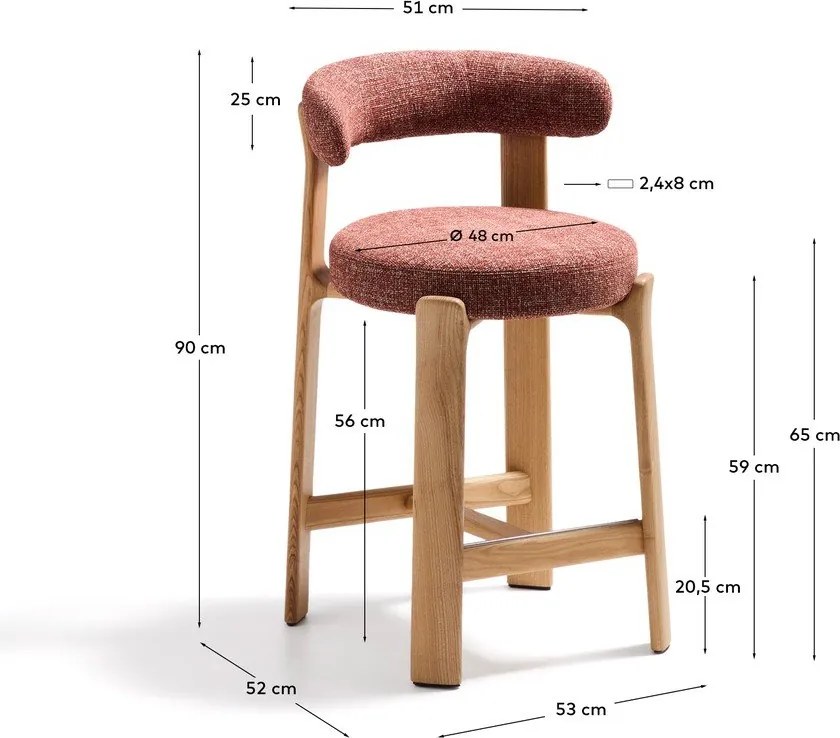 Hoker z litego drewna jesionowego w kolorze terakoty/w jasnym naturalnym kolorze (wysokość siedziska 65 cm) Granite – Kave Home