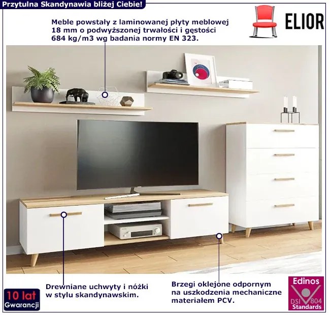 Komplet Mebli Biały Do Salonu + Dąb Biały Połysk G8-E10