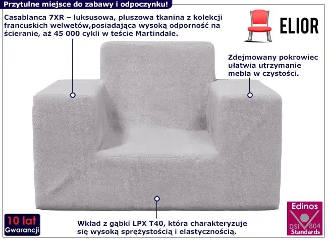 Jasnoszary fotel dla chłopca z pluszu - Hring 4X