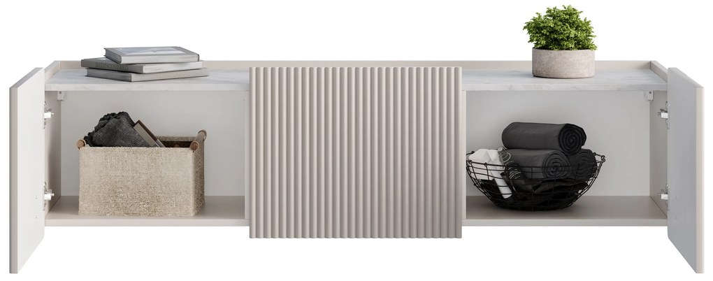 Szafka RTV Malmi 150 cm wisząca - kaszmir / crema bianca / czarny