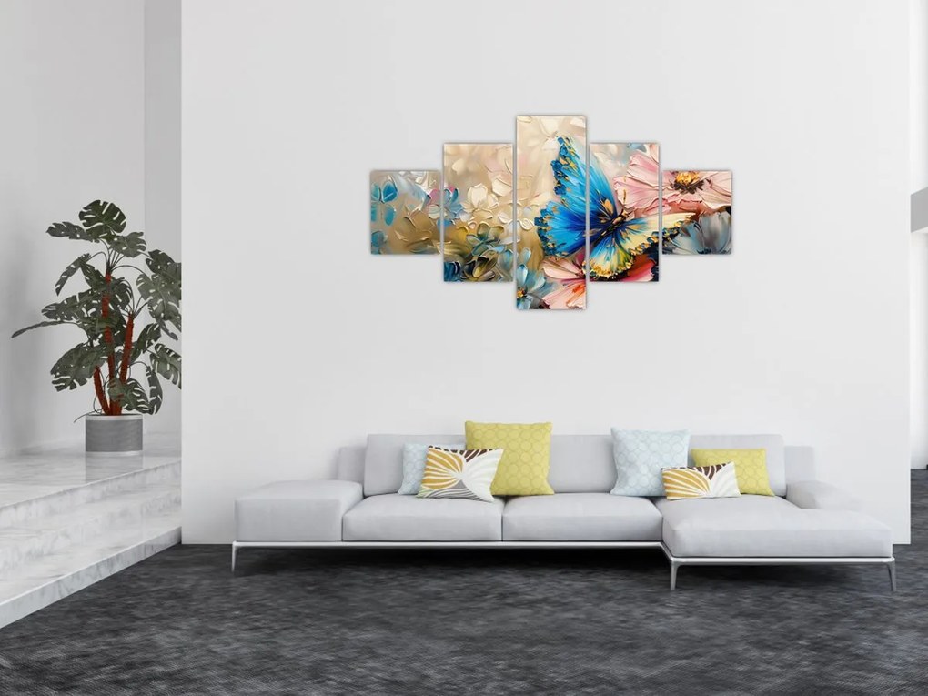 Obraz - Malowanie kwiatów i motyli (125x70 cm)