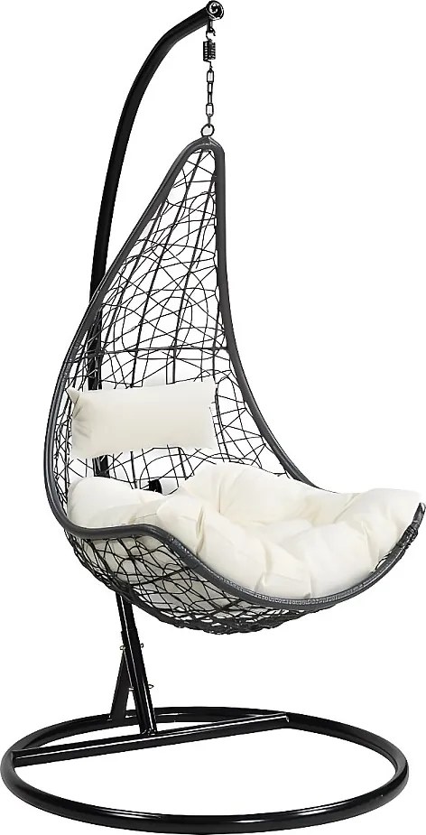 Fotel wiszący  z technorattanu antracytowy z beżową poduszką - OROSI