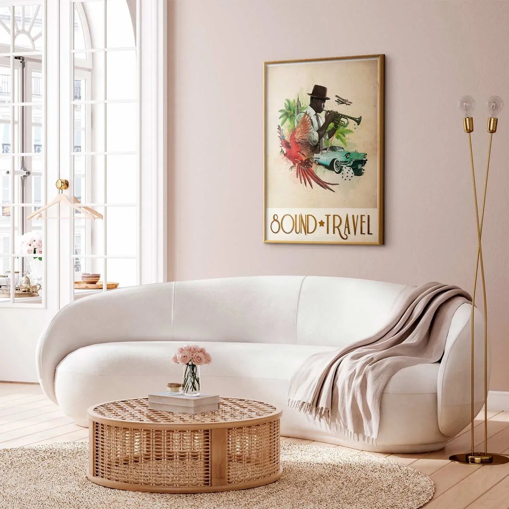 Plakat Sound Travel 60x90 cm z ramą złotą bez marginesu ARTGEIST B