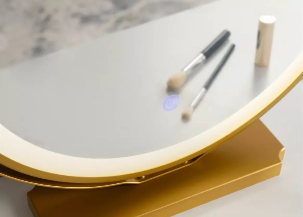 Toaletka Furalek 3 kolory LED – szuflada welurowa i pufa, zestaw glamour