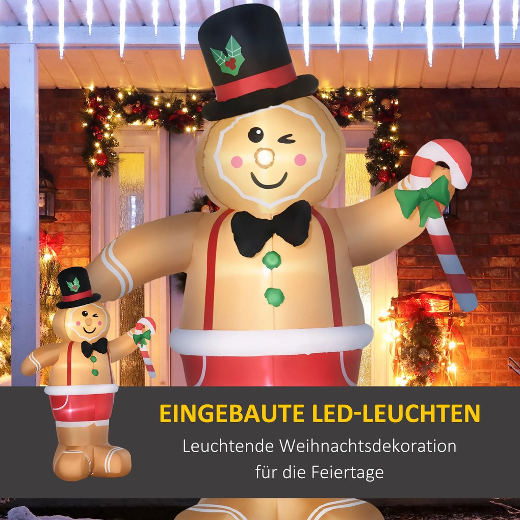 Outsunny Nadmuchiwane weihnachtsfiguren Nadmuchiwany ludzik piernikowy, 2 m, z dmuchawą, Wielokolorowy