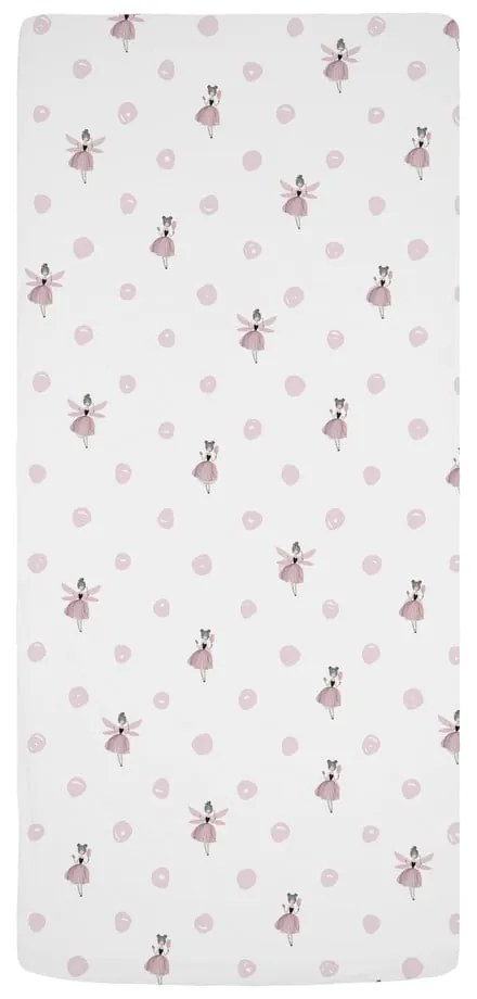 Białe/różowe prześcieradło dziecięce jednoosobowe z satyny bawełnianej z gumką 90x200 cm Pink Girl – Butter Kings