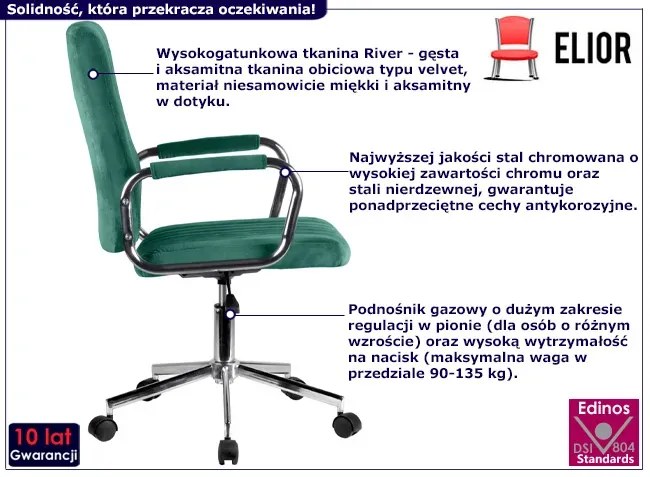 Welurowy fotel obrotowy butelkowa zieleń - Janello